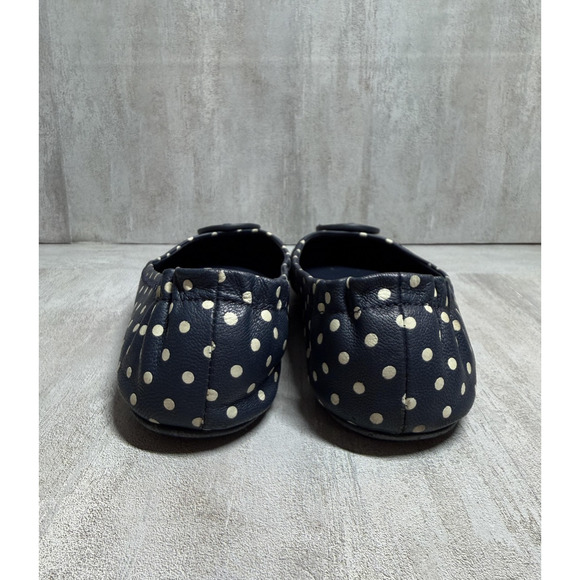 Tory Burch Ballet Flats Womens 7 Navy Polka Dot Leather Logo Round Toe Slip On - Picture 4 of 14